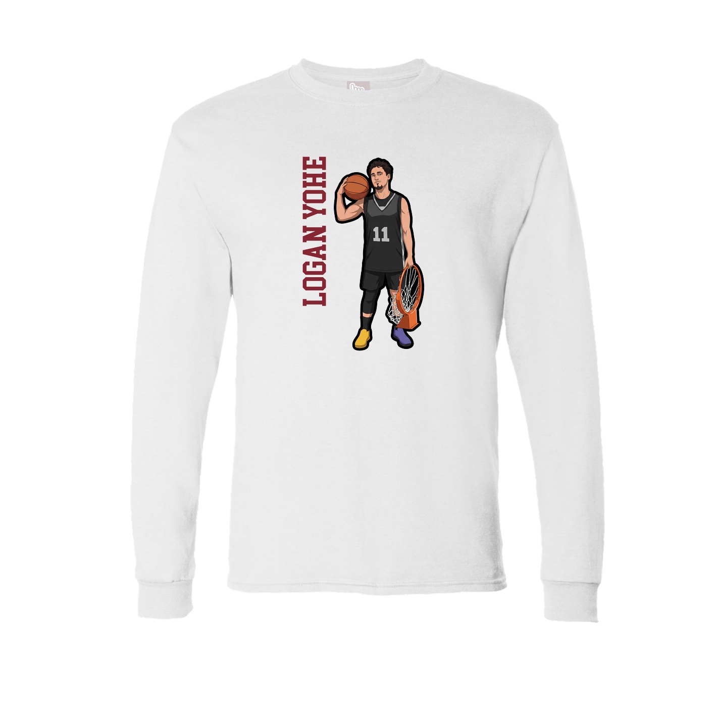 Long Sleeve Tee — Name Vertical in White