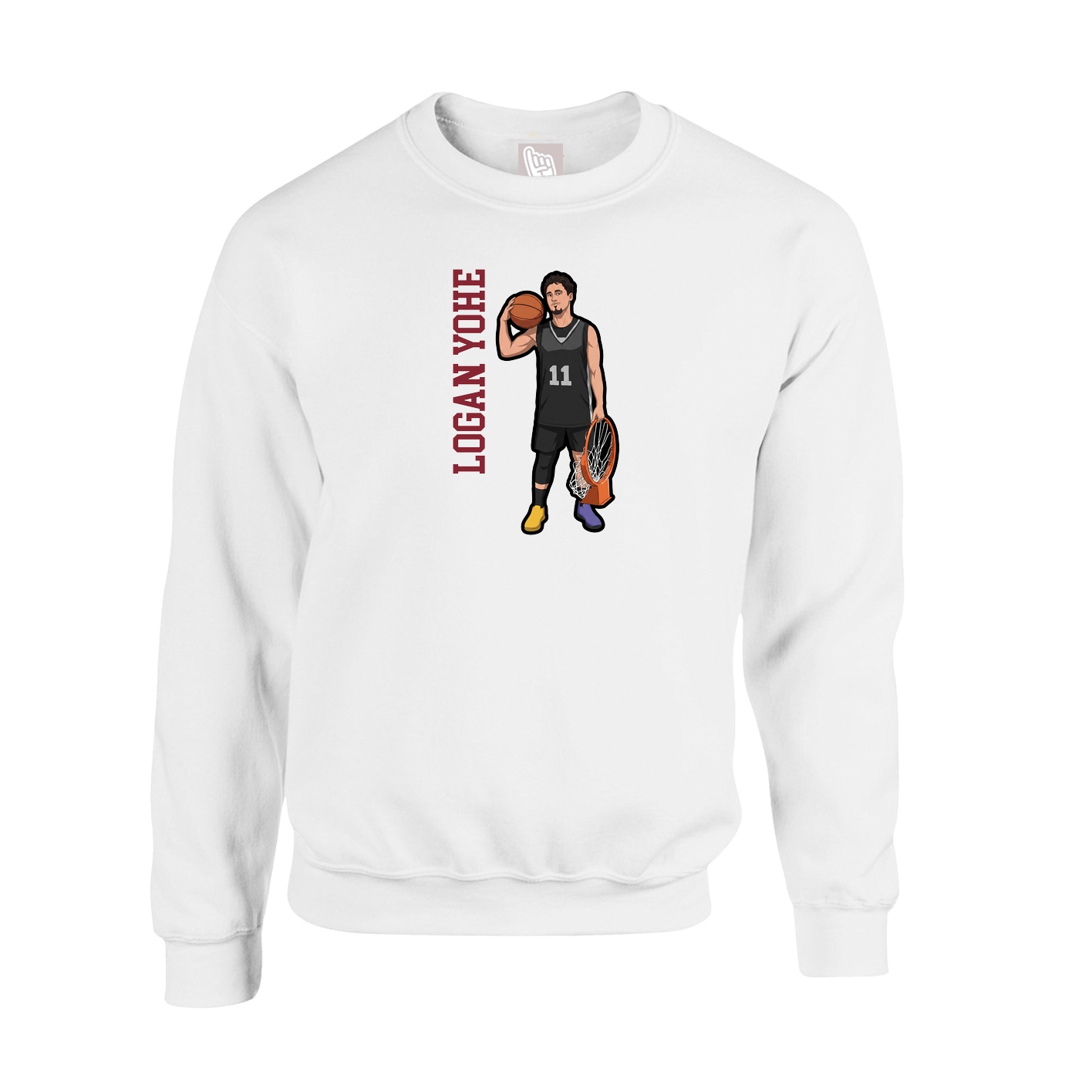 Fleece Crew — Name Vertical in White