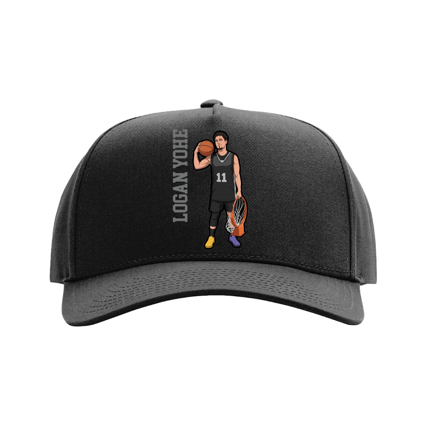 Full Fabric Five-Panel Champ Cap — Name Vertical in Black