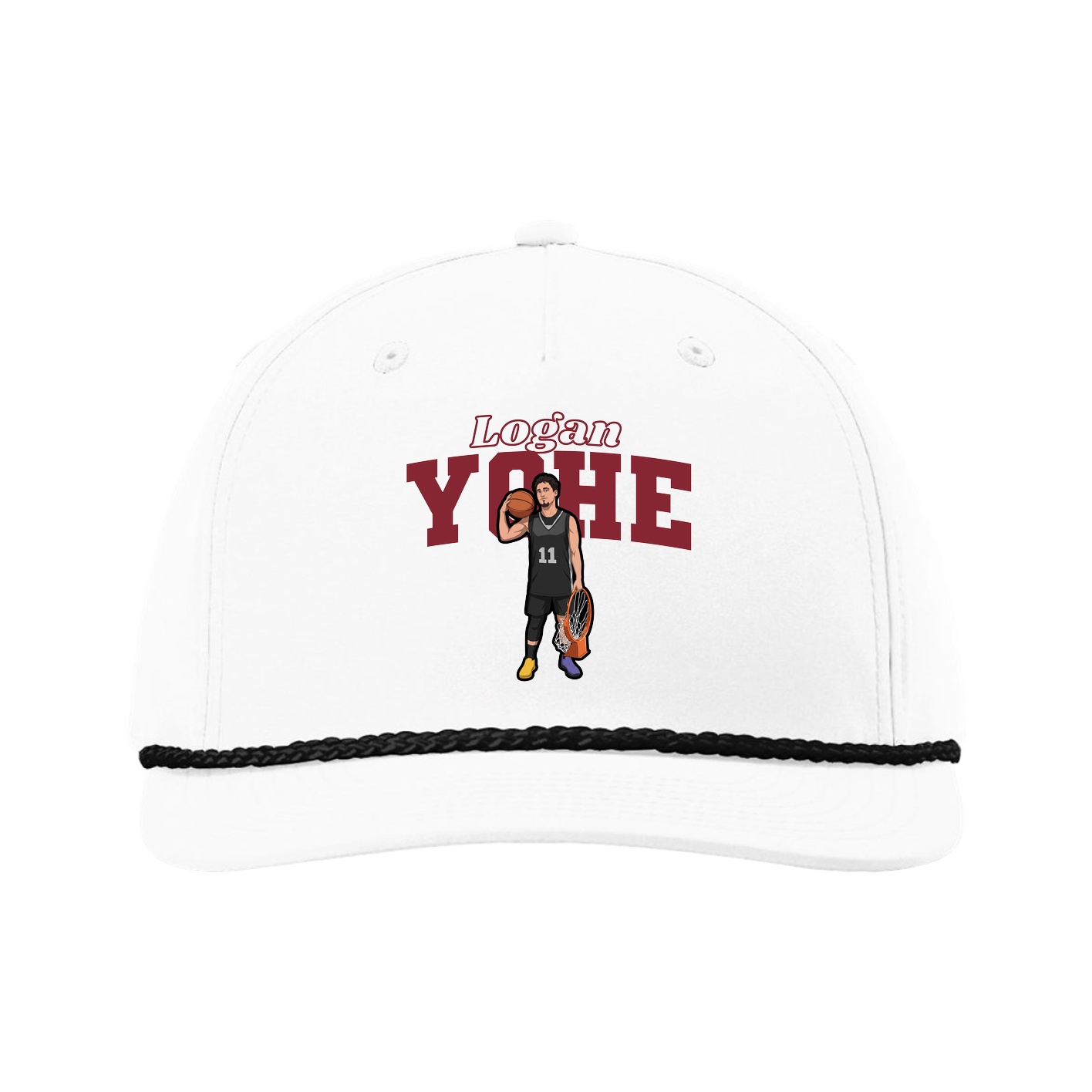 Five-Panel Classic Rope Cap — Name Arch in White