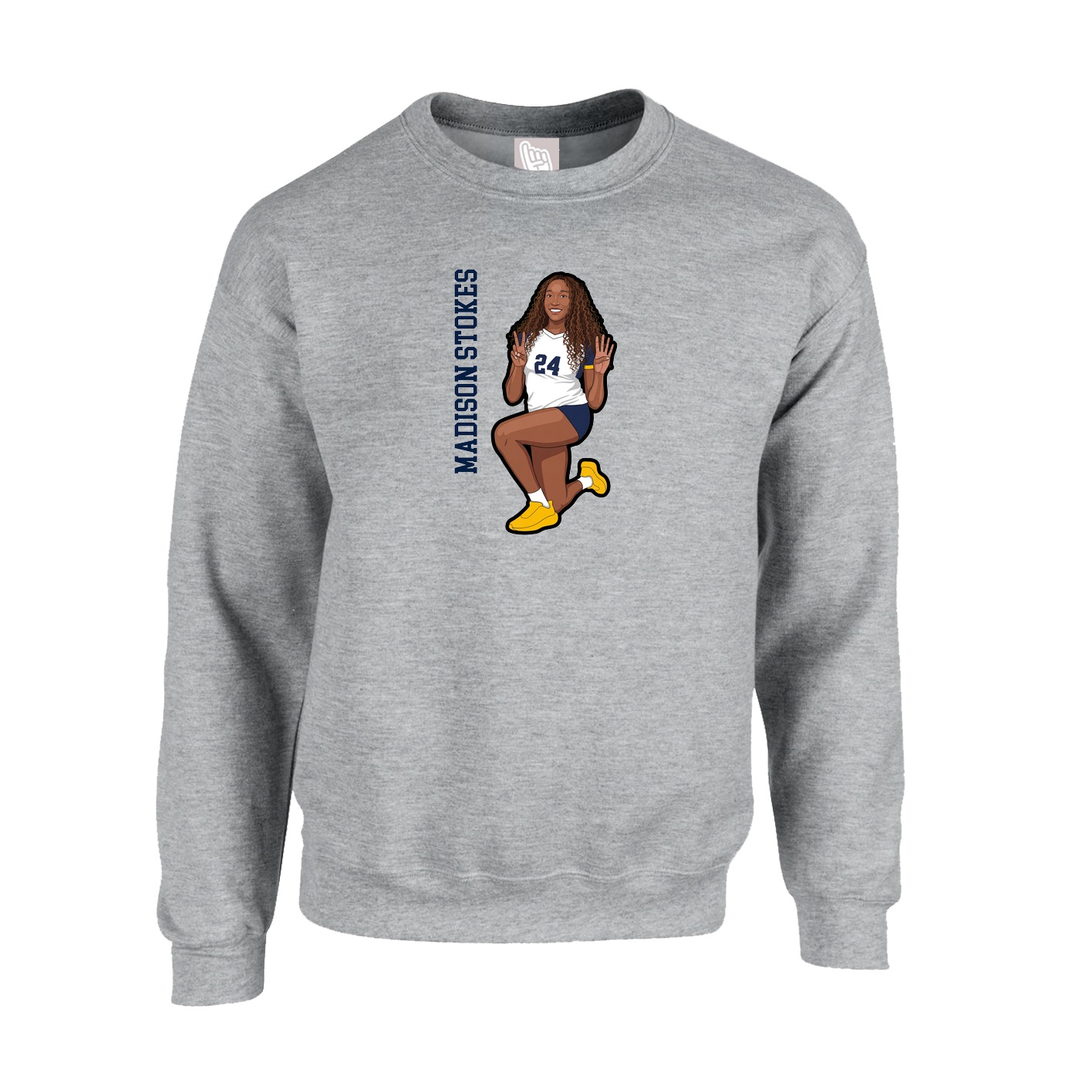 Fleece Crew — Name Vertical in Grey