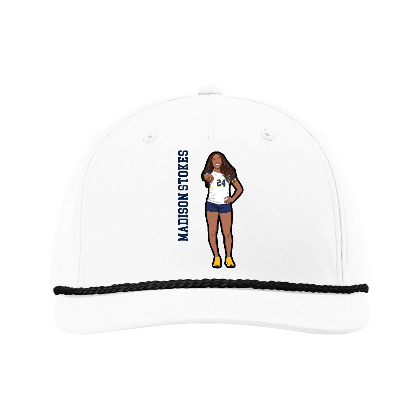 Five-Panel Classic Rope Cap — Name Vertical in White