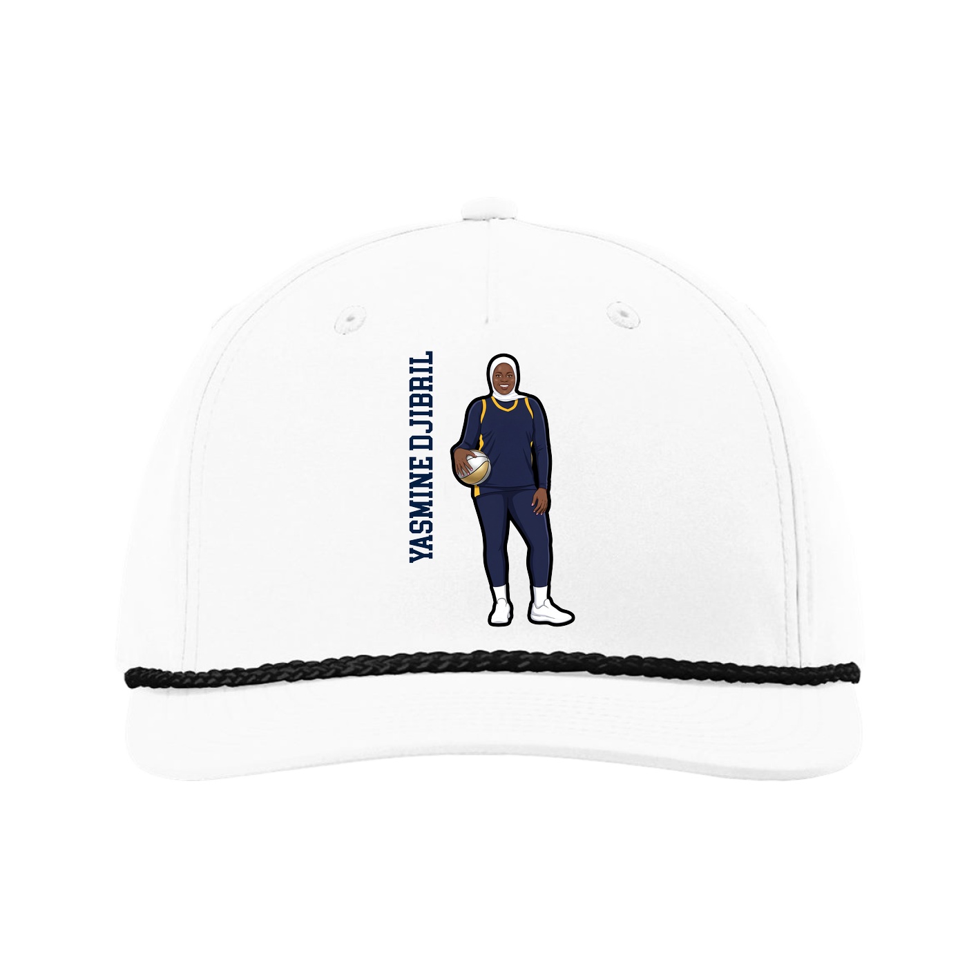 Five-Panel Classic Rope Cap — Name Vertical in White