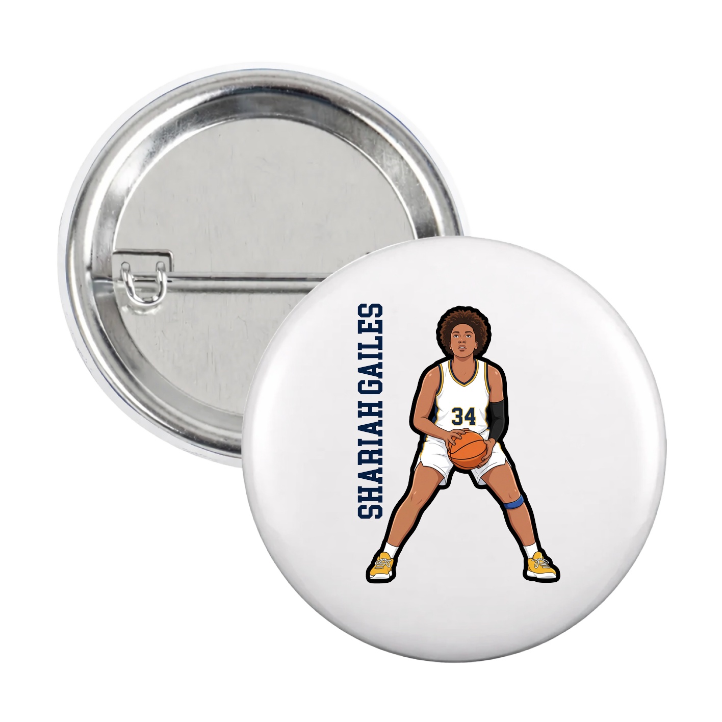 Game Day Button — Name Vertical in White