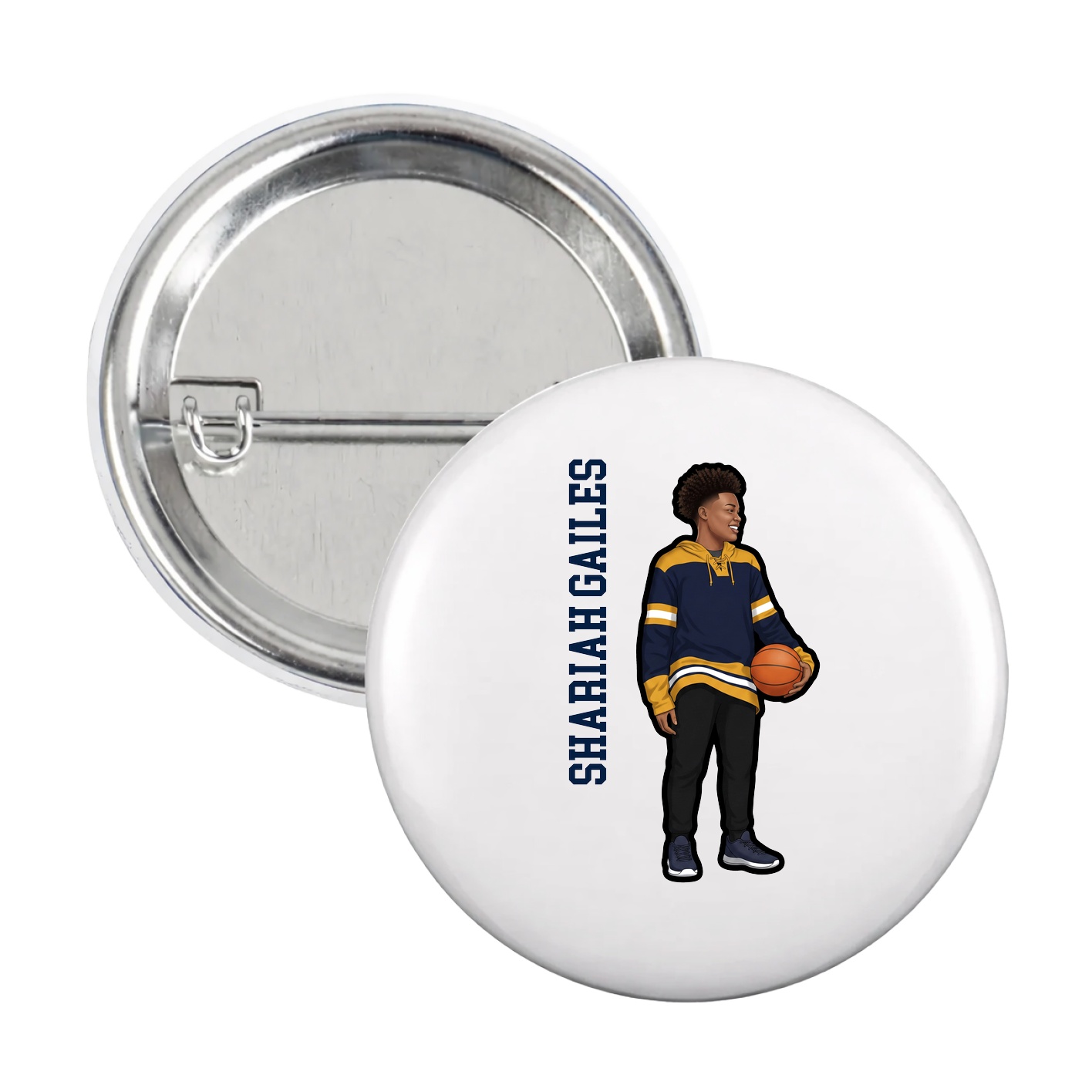 Game Day Button — Name Vertical in White