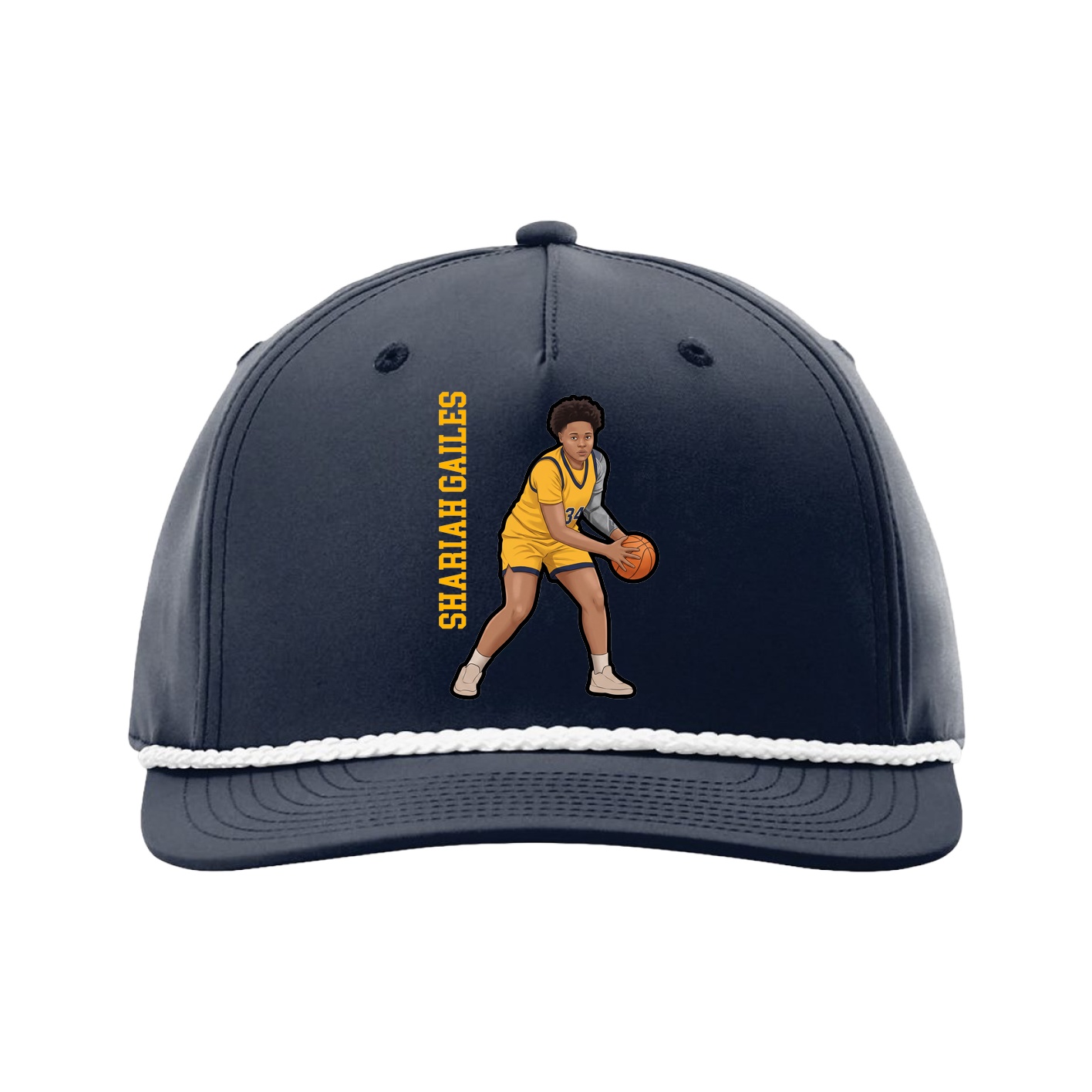 Five-Panel Classic Rope Cap — Name Vertical in Navy