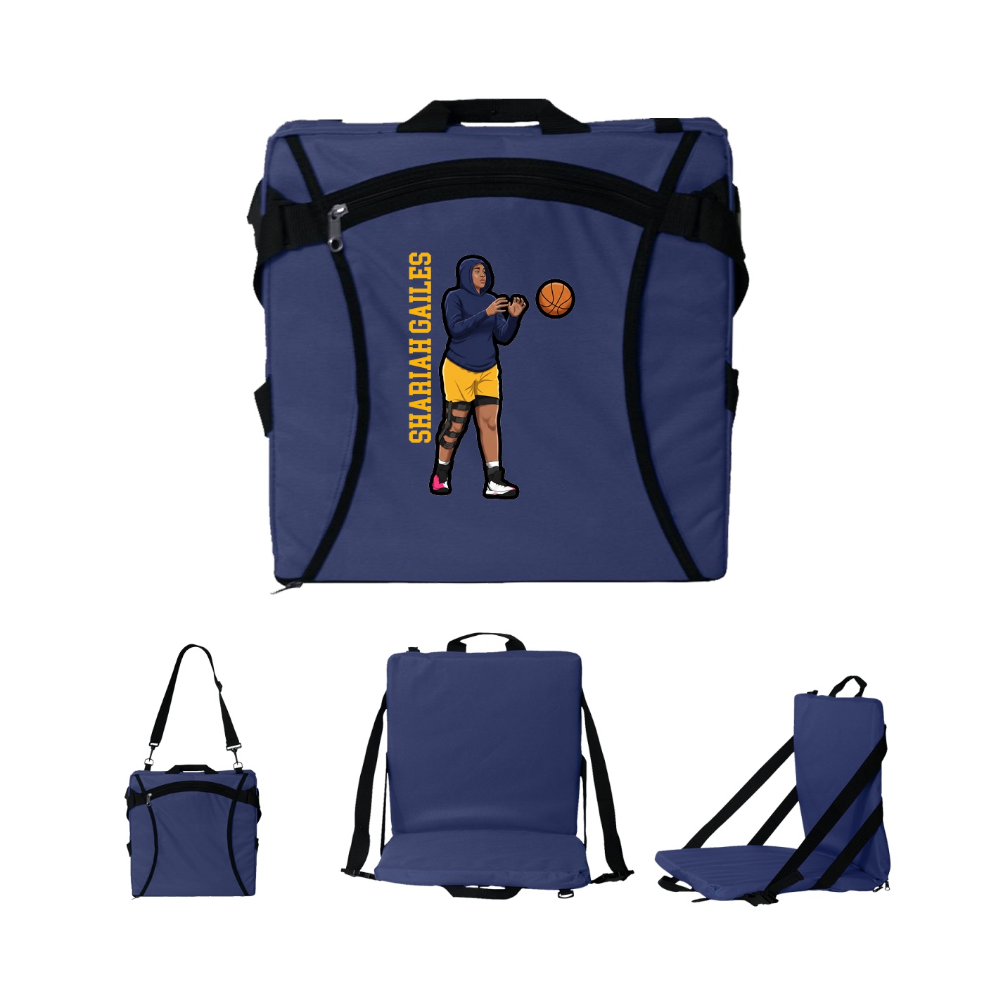 Folding Stadium Seat — Name Vertical in Navy