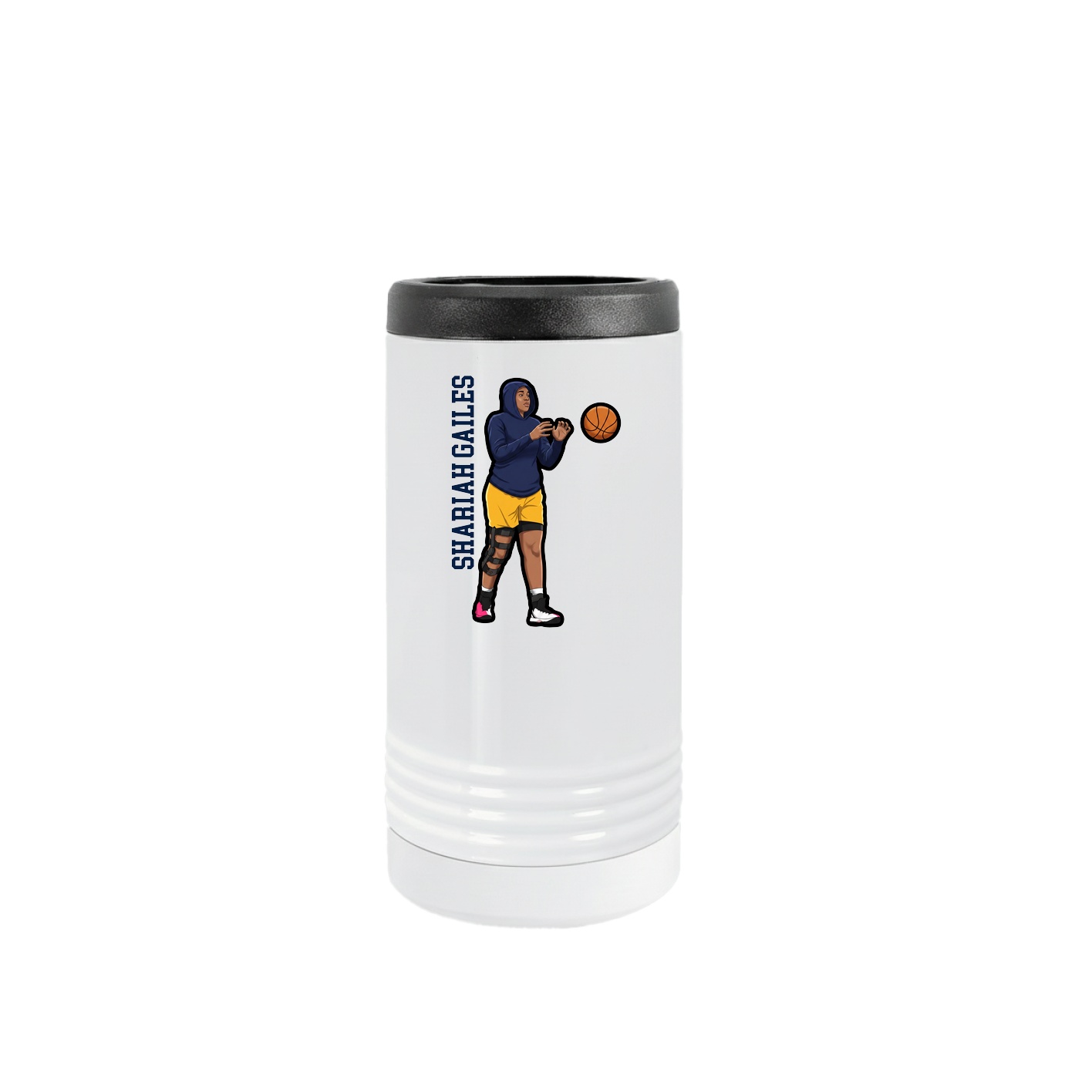 Slim Beverage Holder — Name Vertical in White
