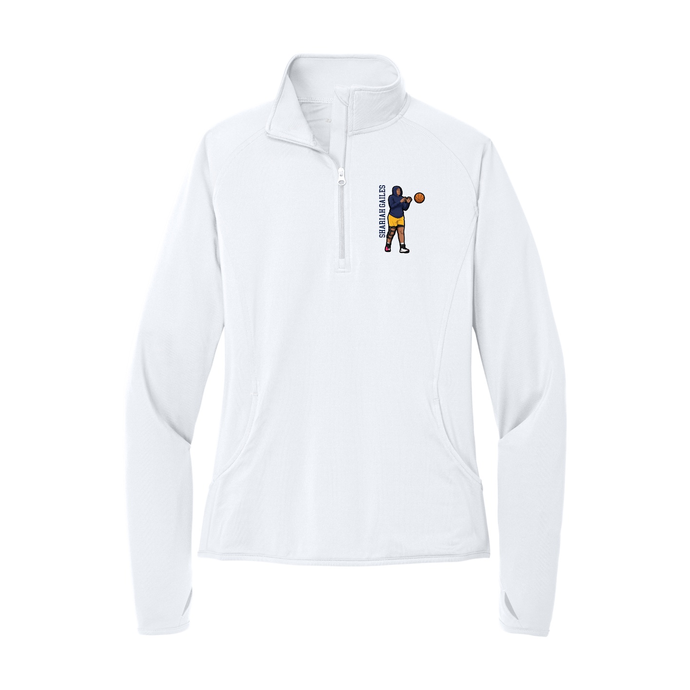 Women's Q-Zip Pullover — Name Vertical in White