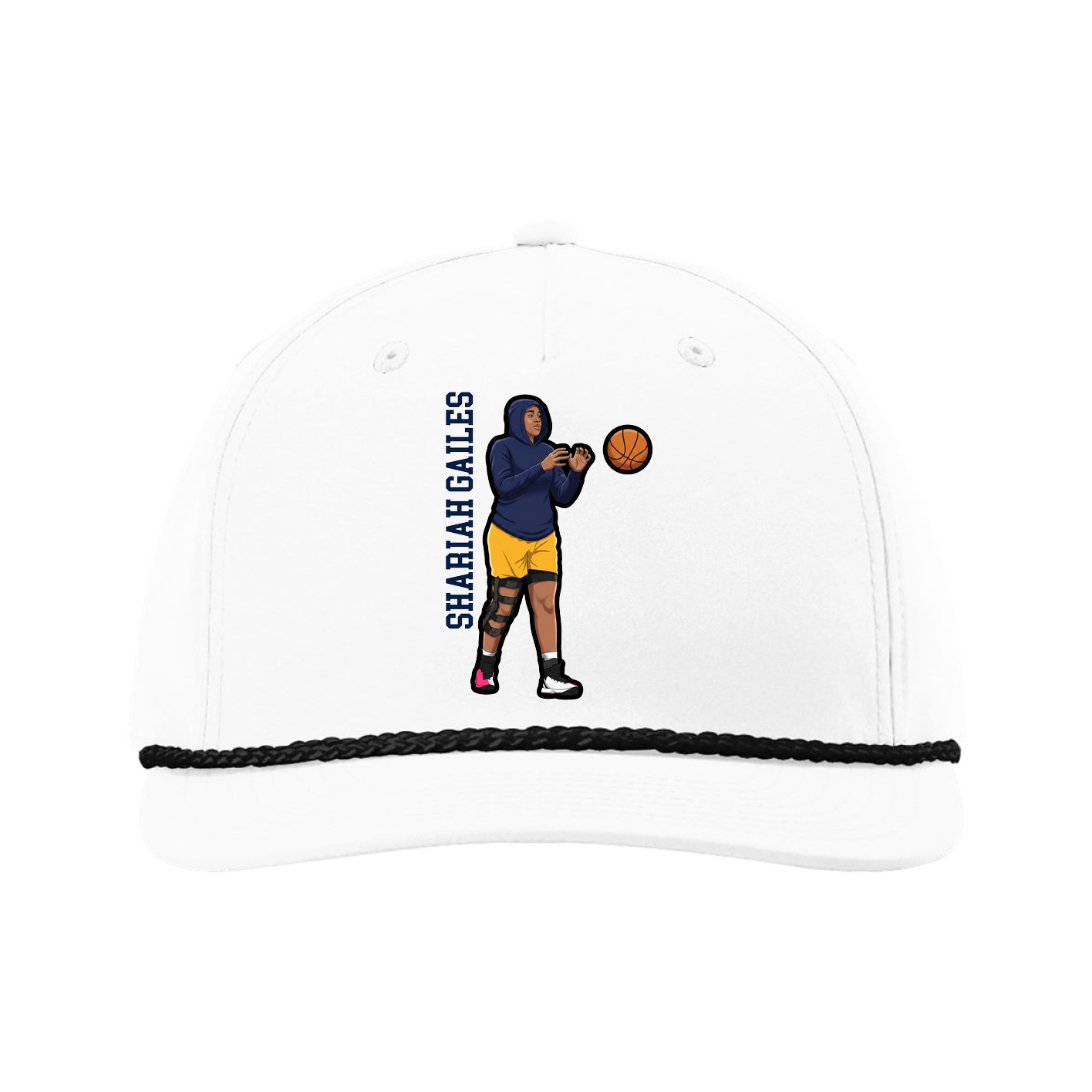 Five-Panel Classic Rope Cap — Name Vertical in White