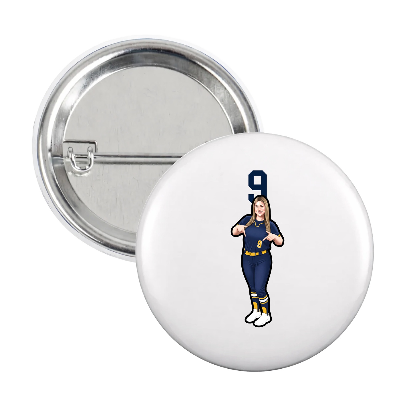 Game Day Button — Number Top in White
