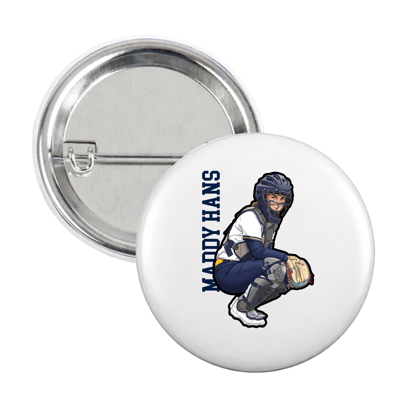 Game Day Button — Name Vertical in White