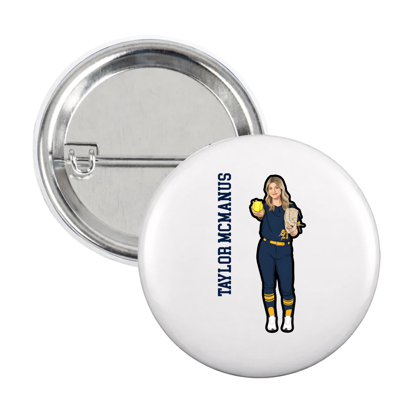 Game Day Button — Name Vertical in White