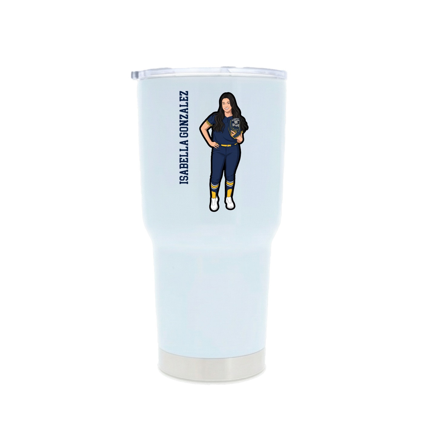 30oz Stainless Steel Tumbler — Name Vertical in White