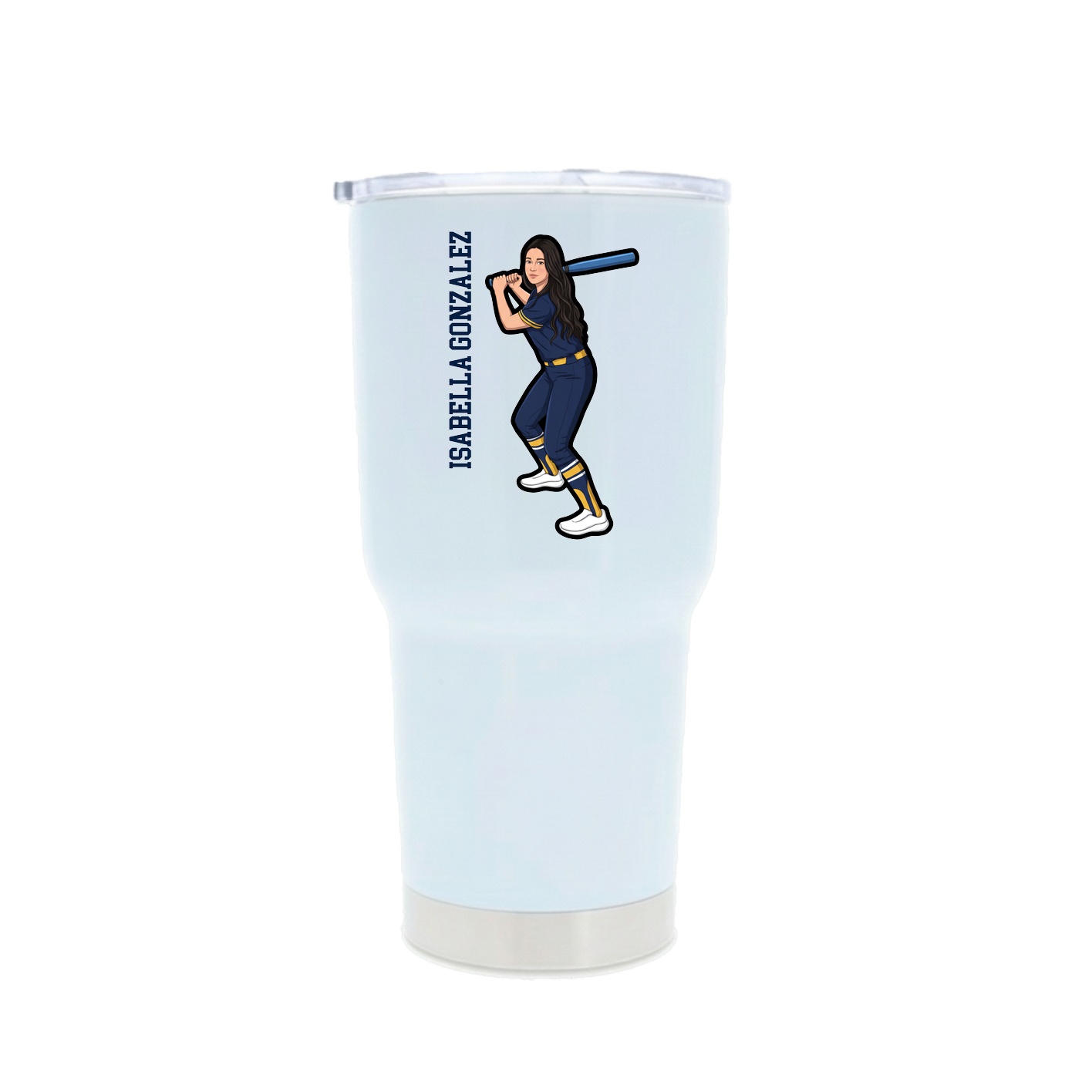 30oz Stainless Steel Tumbler — Name Vertical in White