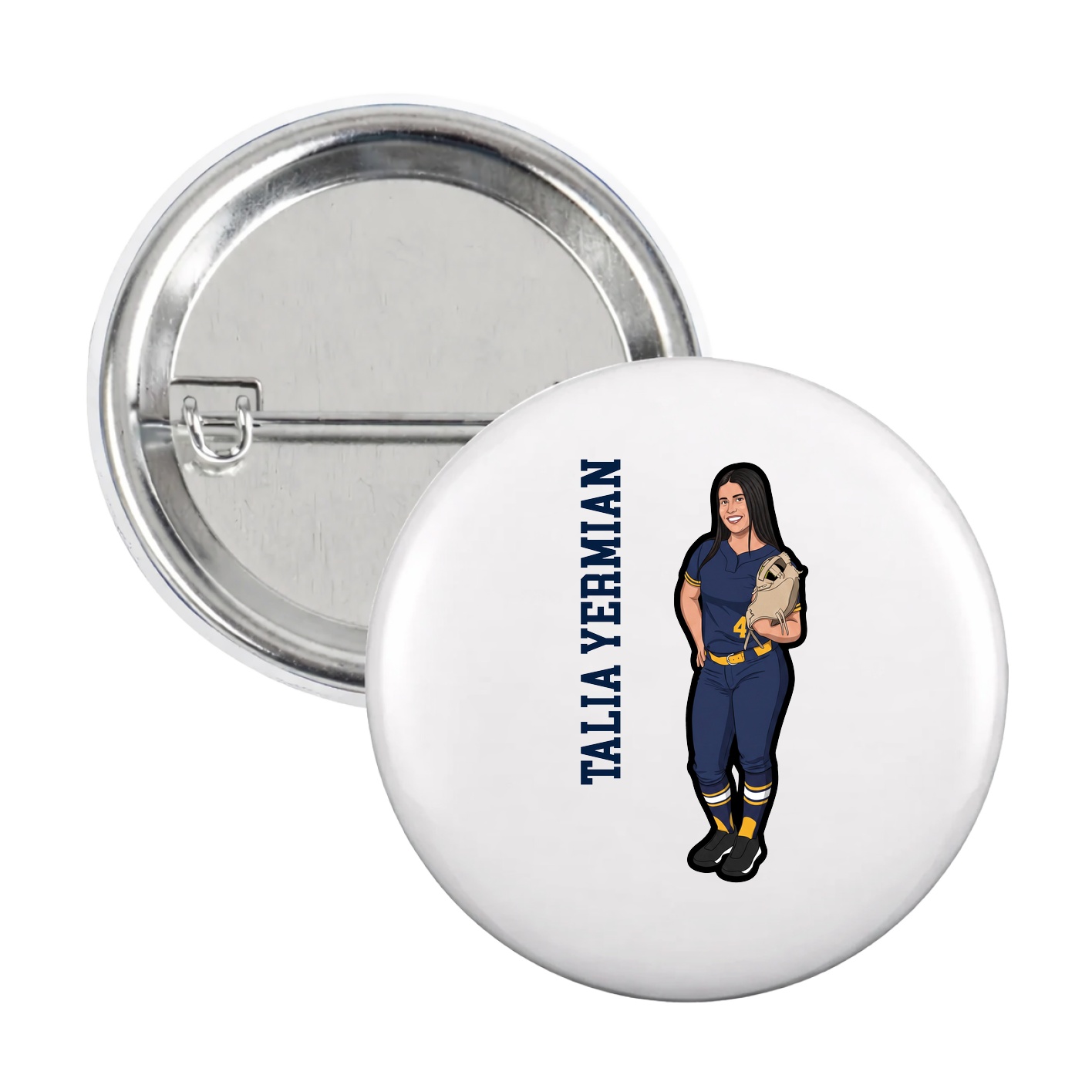 Game Day Button — Name Vertical in White
