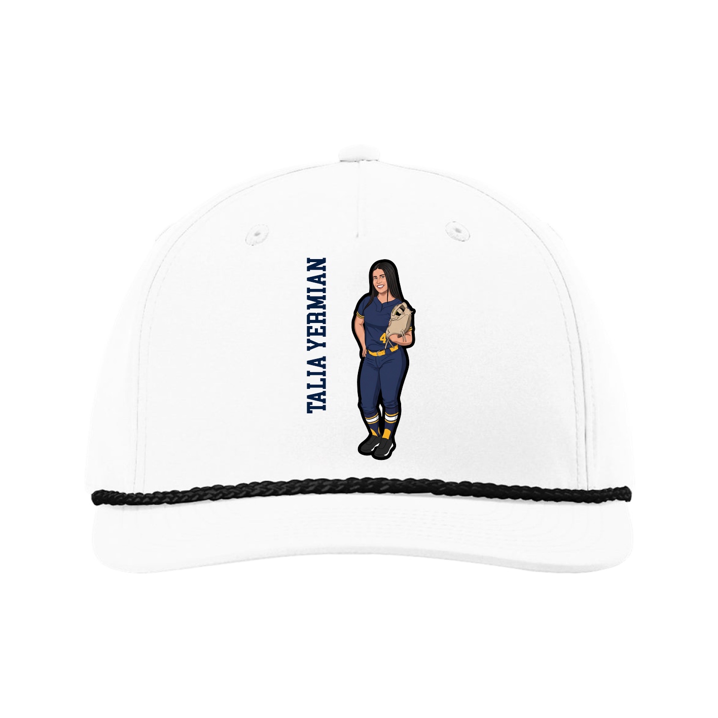 Five-Panel Classic Rope Cap — Name Vertical in White