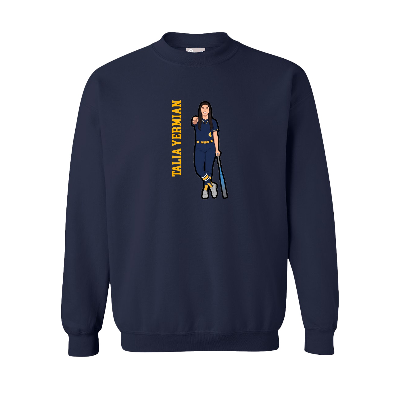 Fleece Crew — Name Vertical in Navy