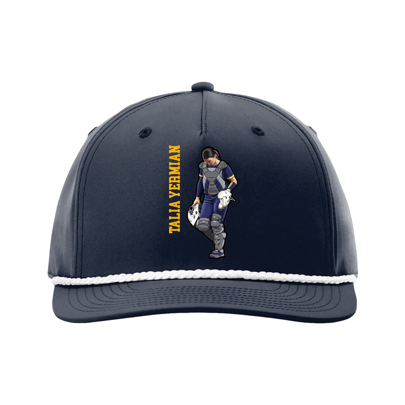 Five-Panel Classic Rope Cap — Name Vertical in Navy