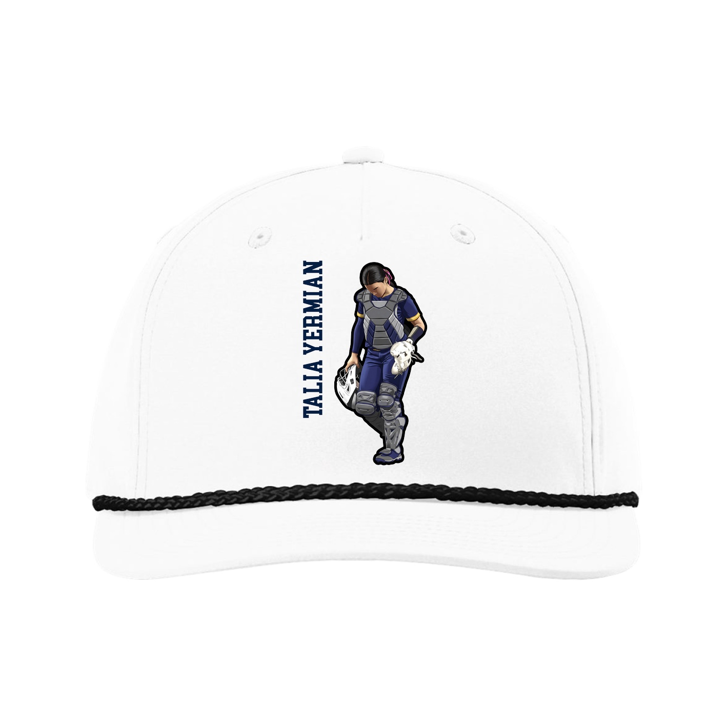 Five-Panel Classic Rope Cap — Name Vertical in White