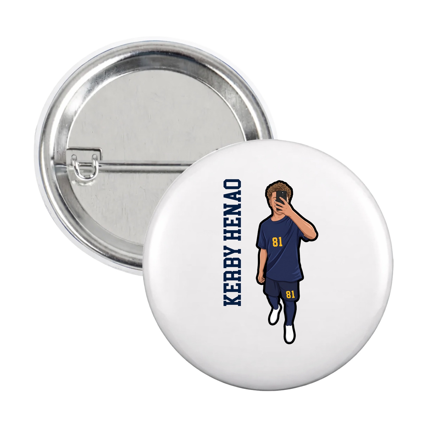 Game Day Button — Name Vertical in White