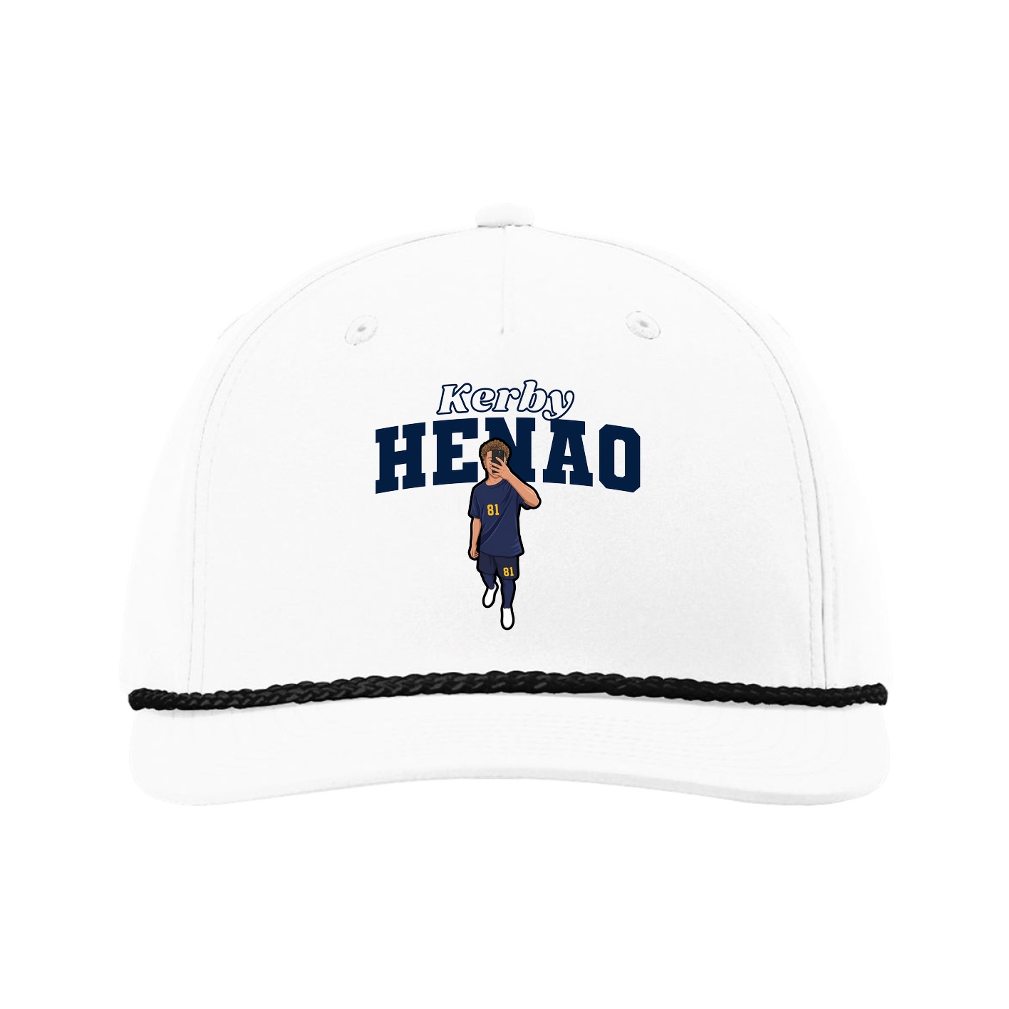 Five-Panel Classic Rope Cap — Name Arch in White