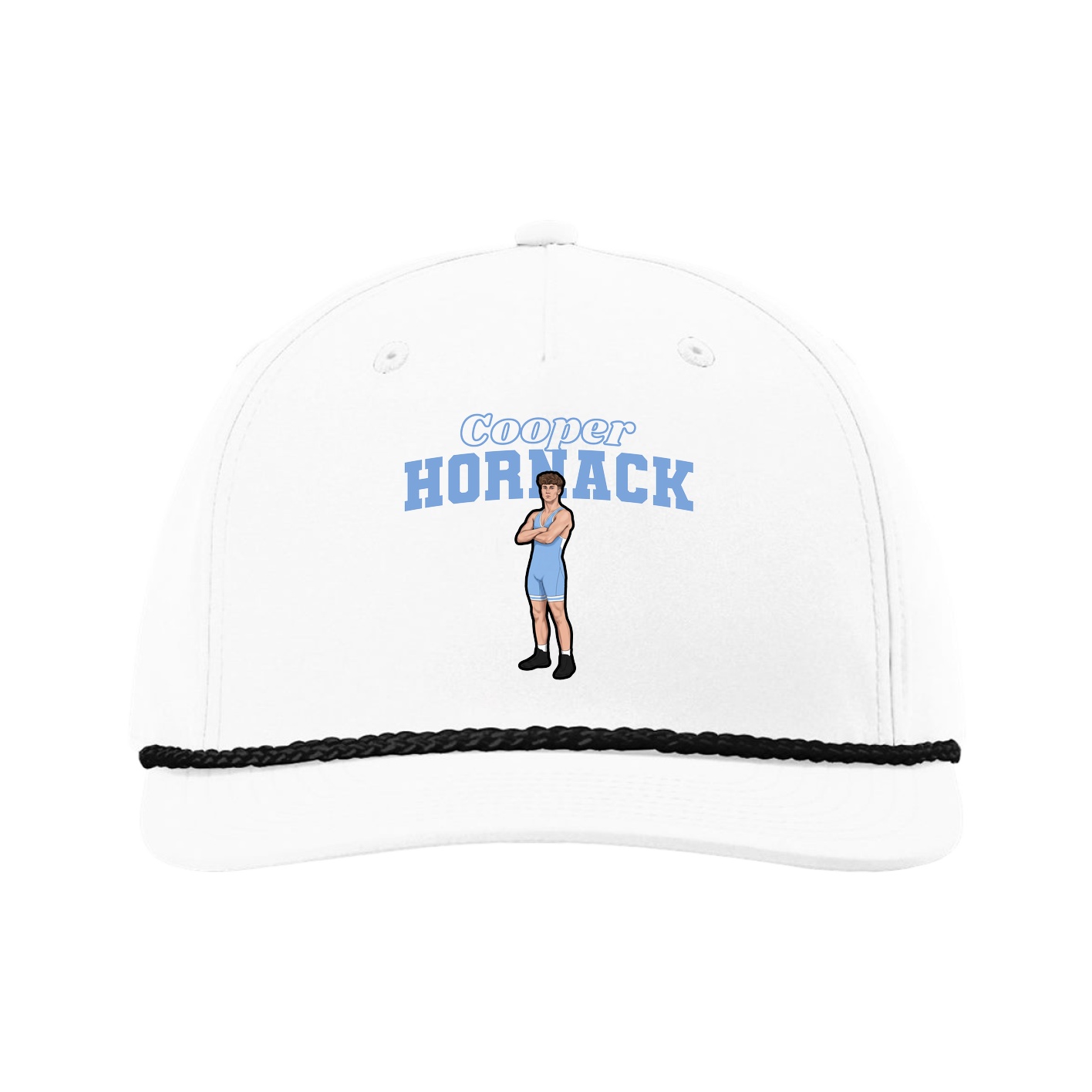 Five-Panel Classic Rope Cap — Name Arch in White