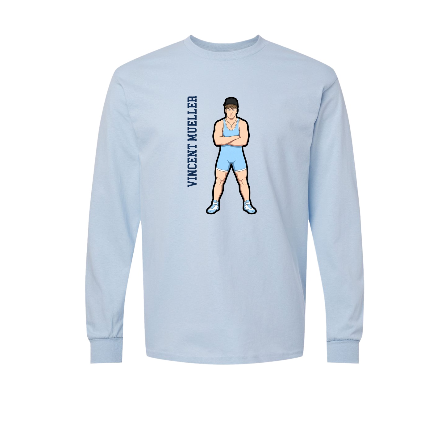 Long Sleeve Tee — Name Vertical in Light Blue