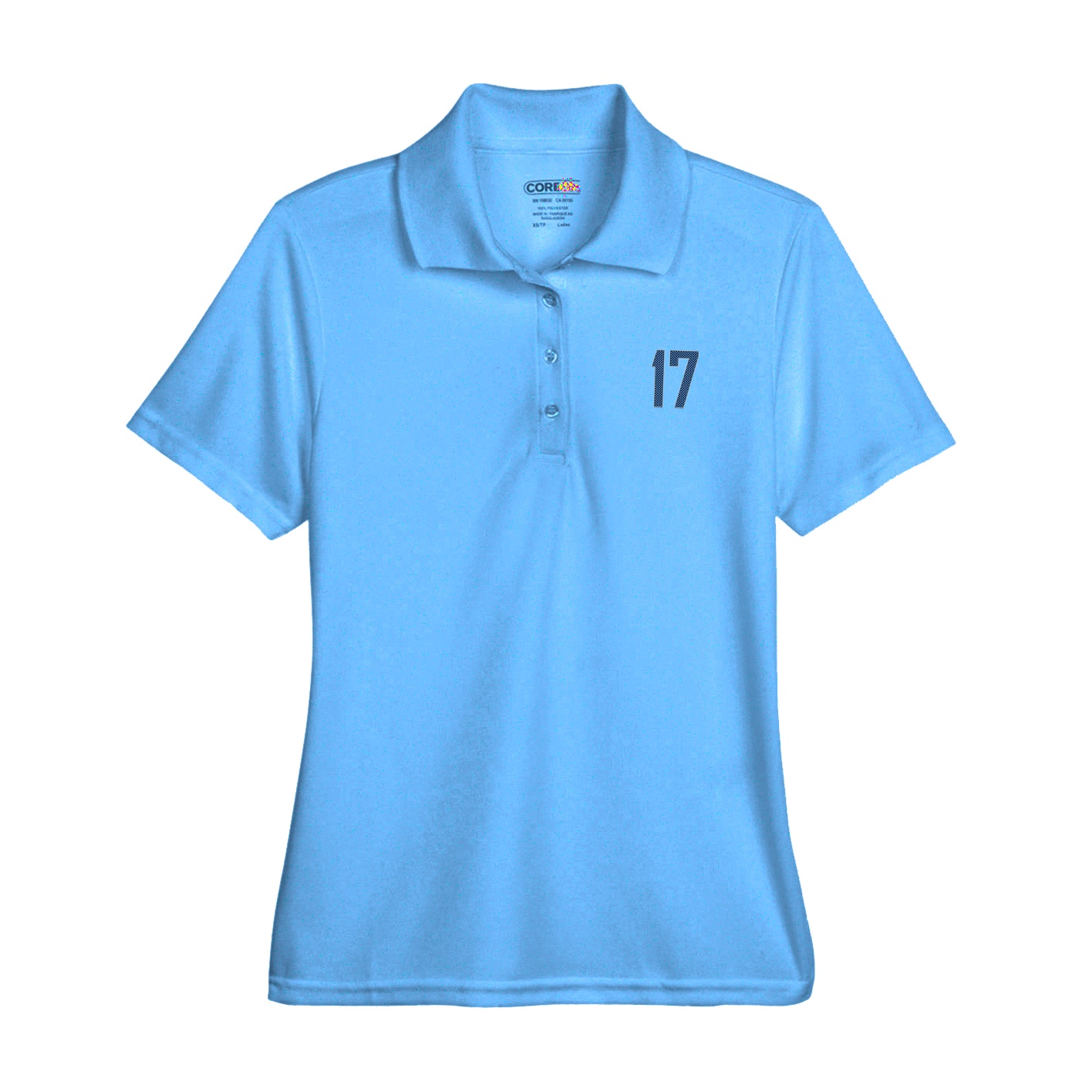 Womens Performance Polo — Front Shirsy in Light Blue