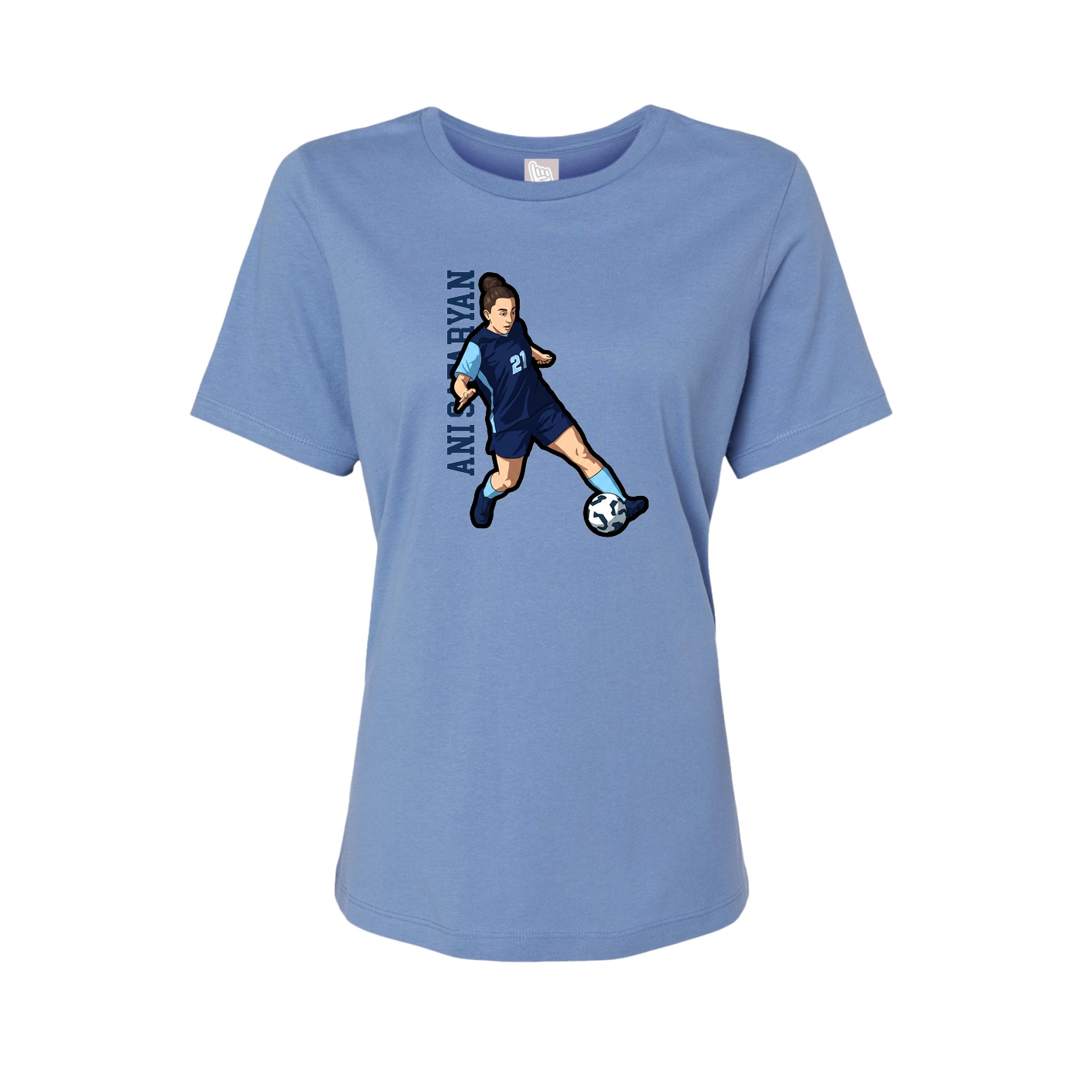 Fitted Women's Tee — Name Vertical in Powder Blue
