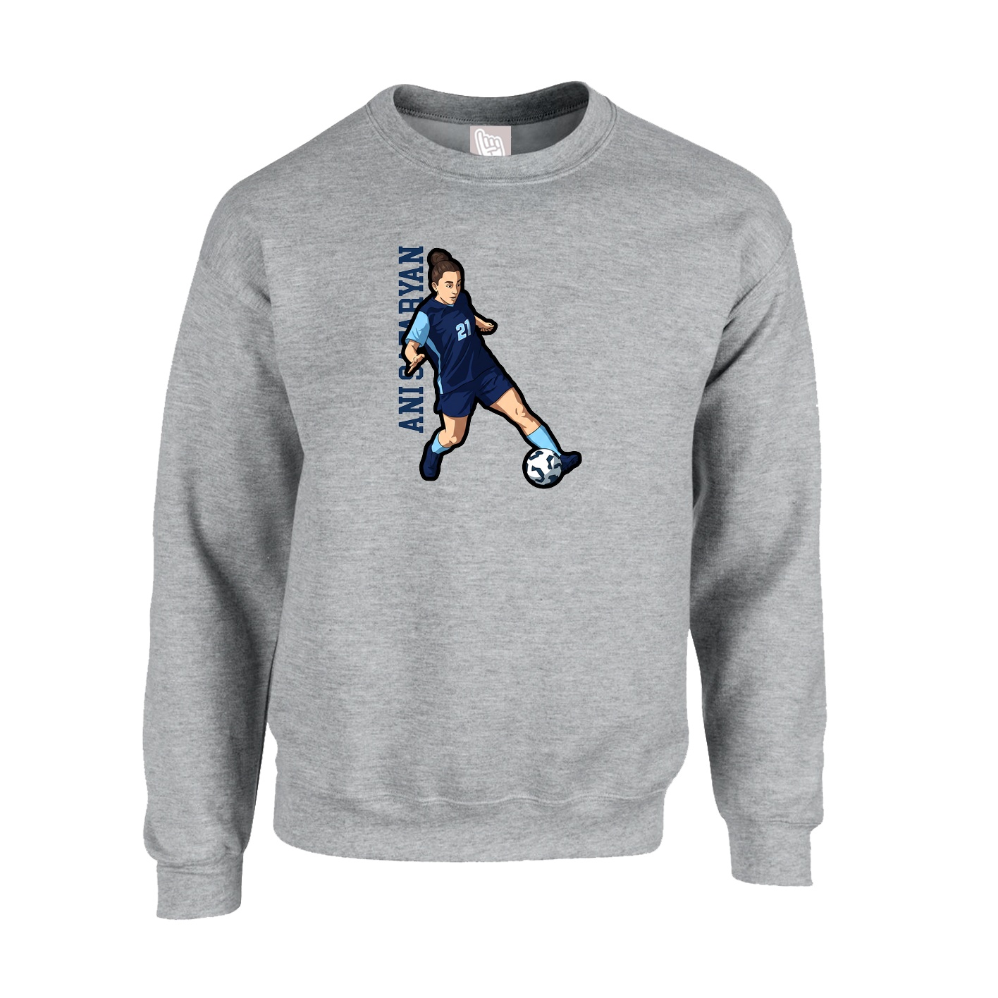Fleece Crew — Name Vertical in Grey
