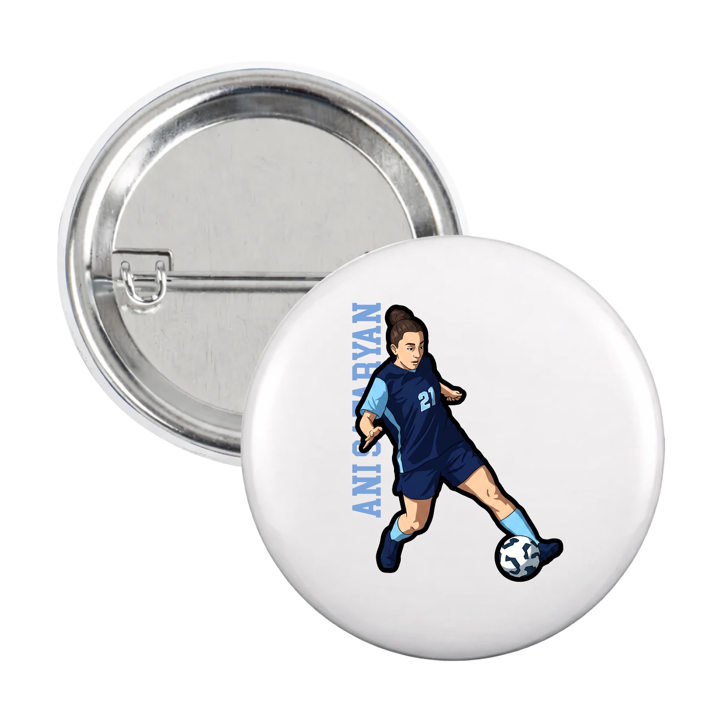 Game Day Button — Name Vertical in White