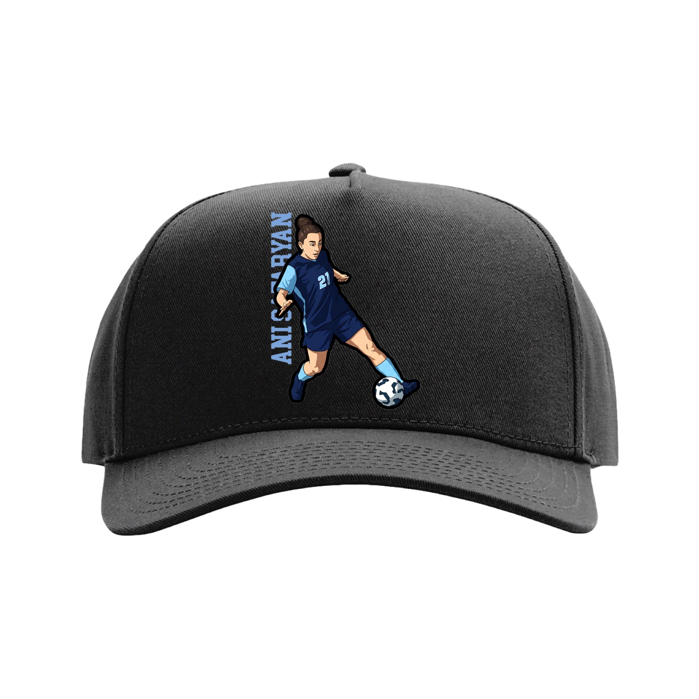 Full Fabric Five-Panel Champ Cap — Name Vertical in Black