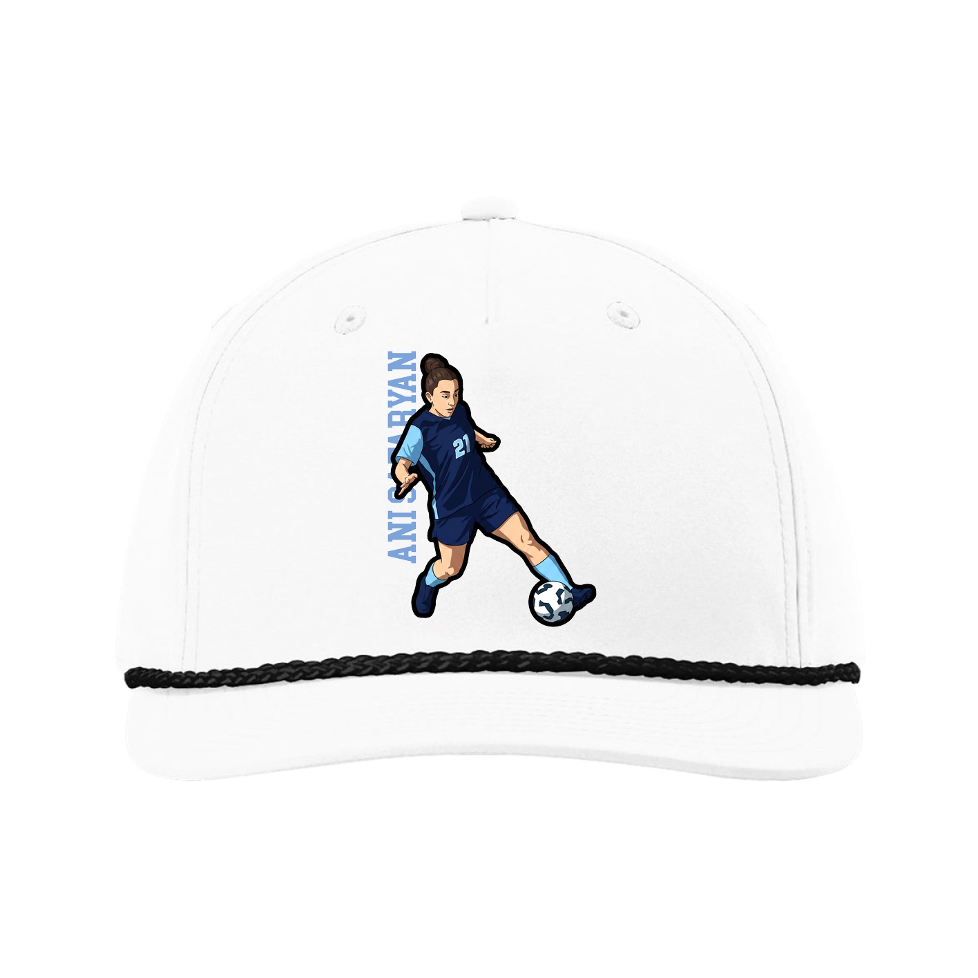 Five-Panel Classic Rope Cap — Name Vertical in White