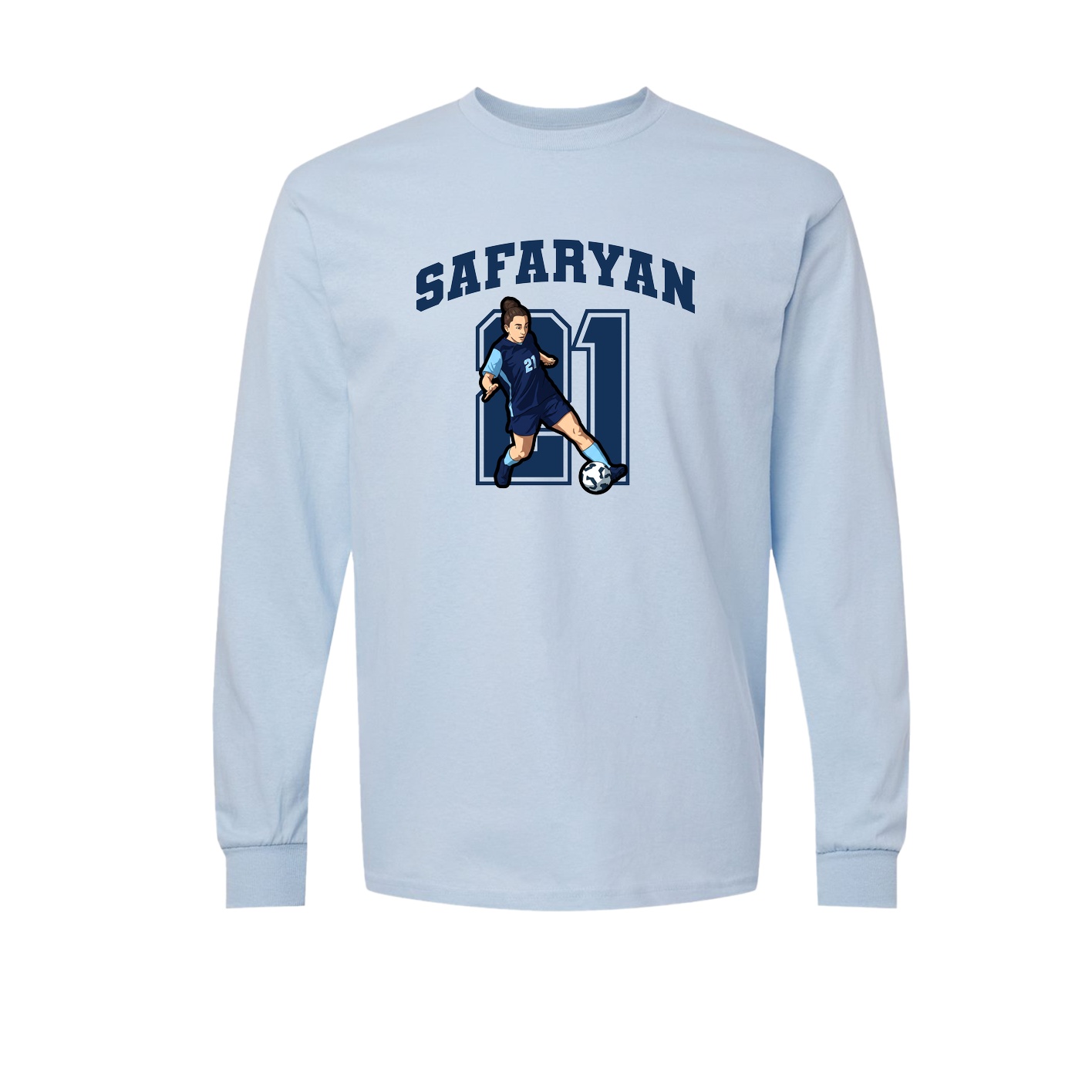 Long Sleeve Tee — Number in Light Blue