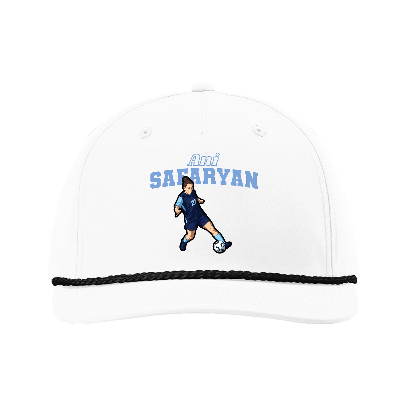 Five-Panel Classic Rope Cap — Name Arch in White