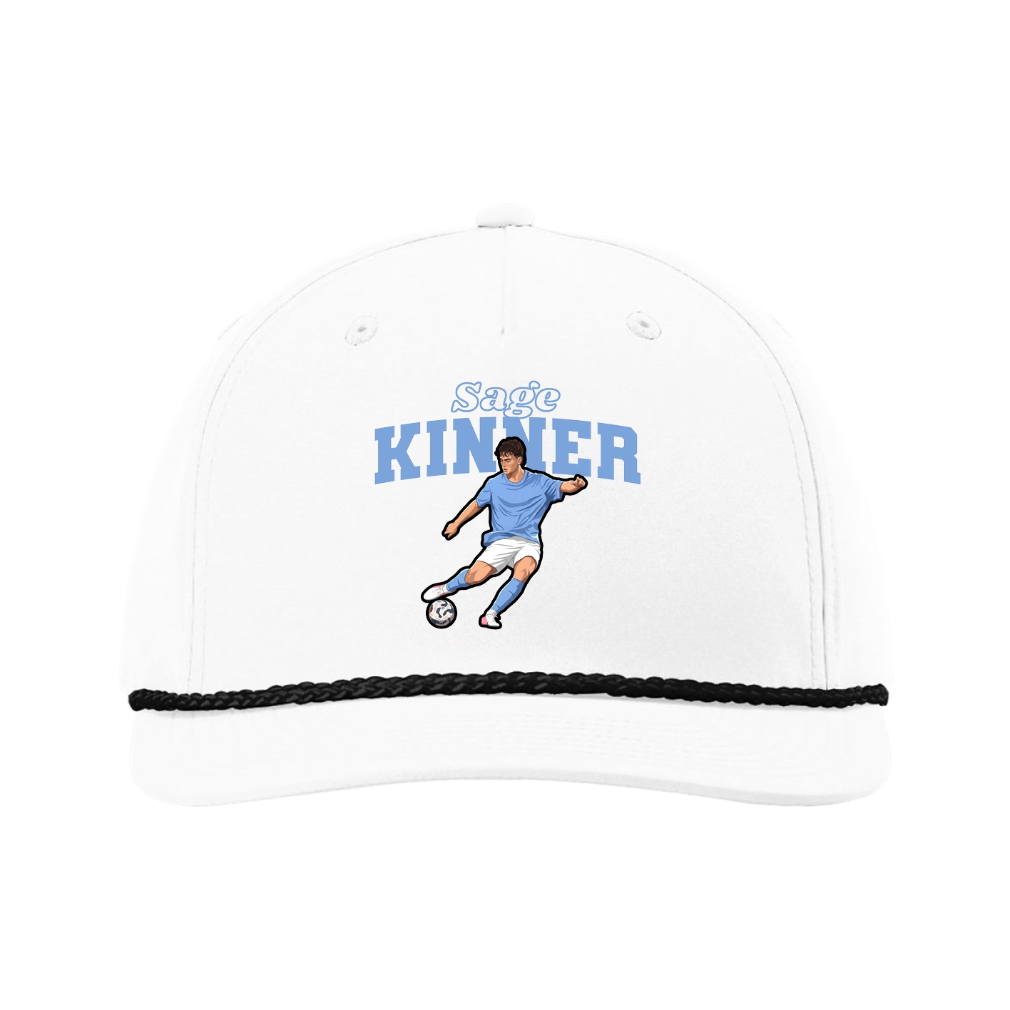 Five-Panel Classic Rope Cap — Name Arch in White