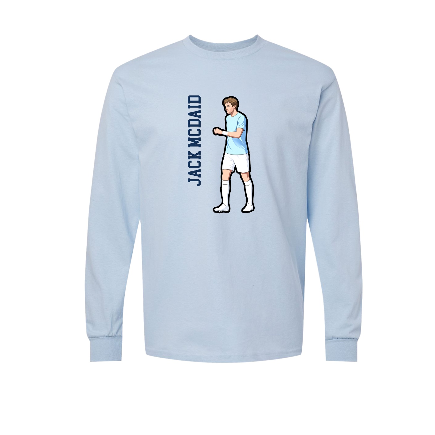Long Sleeve Tee — Name Vertical in Light Blue