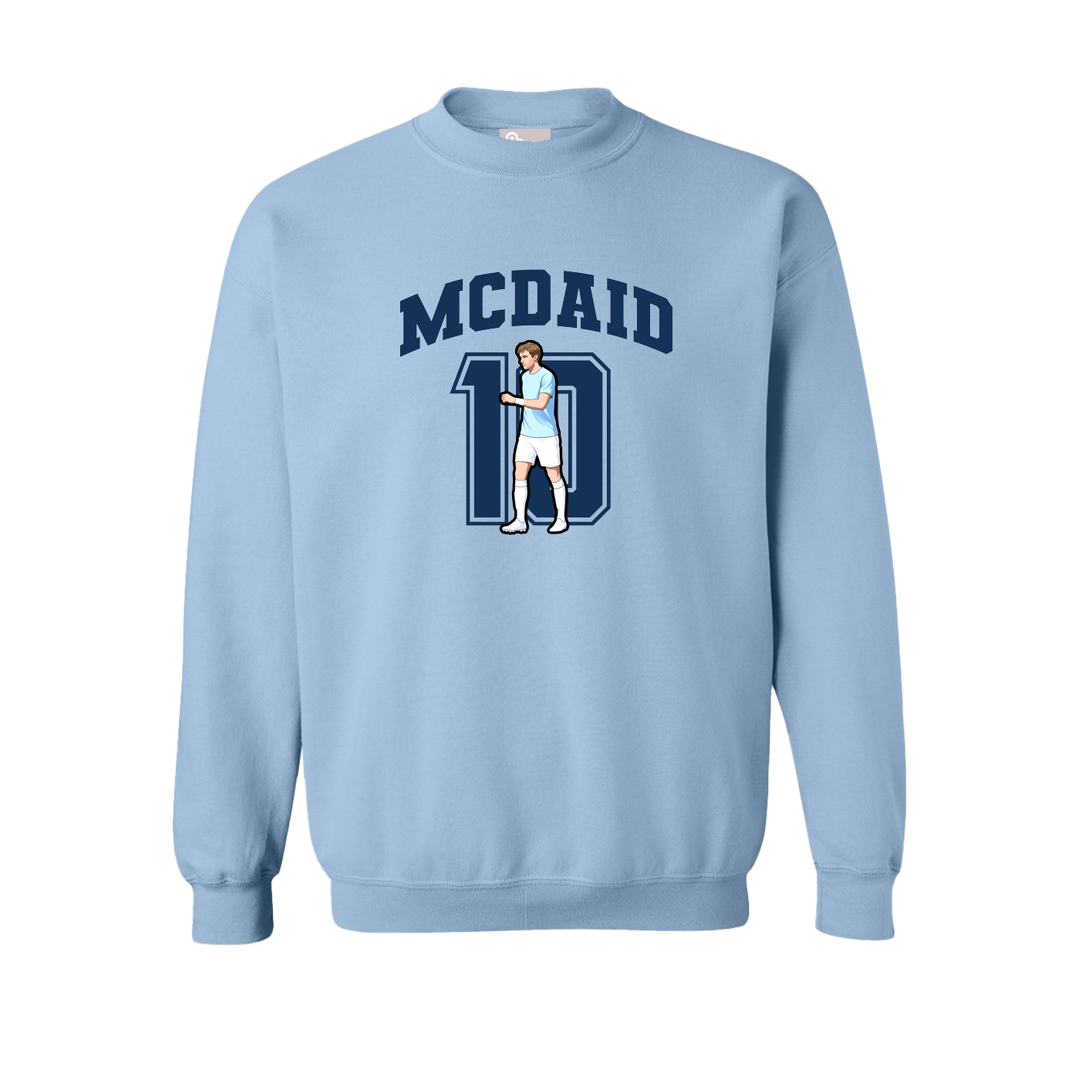 Fleece Crew — Number in Light Blue