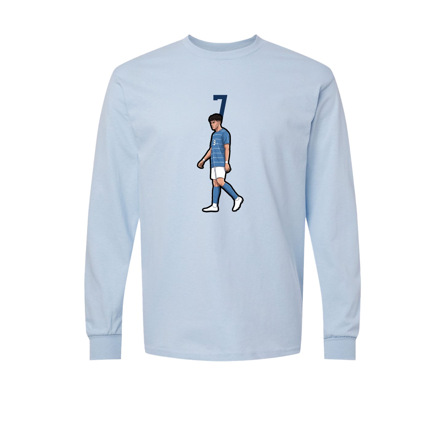 Long Sleeve Tee — Number Top in Light Blue