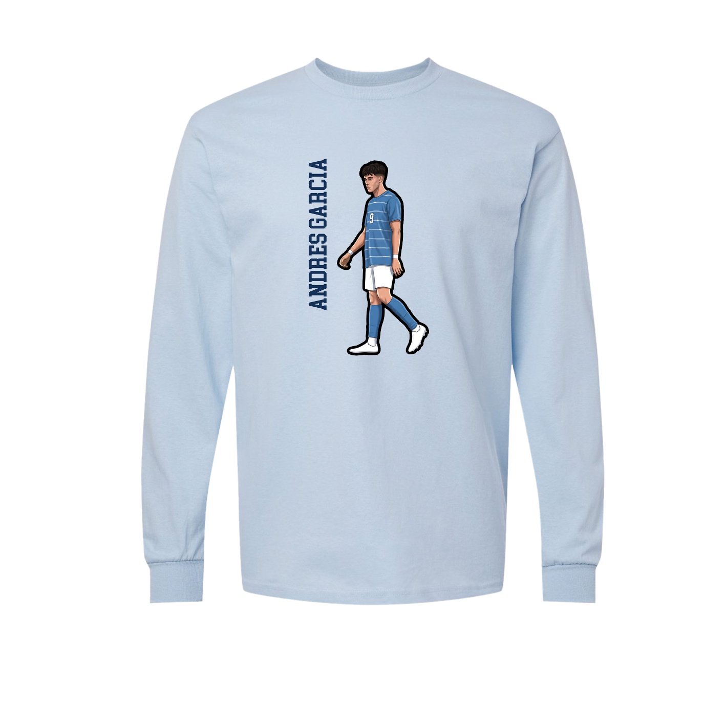 Long Sleeve Tee — Name Vertical in Light Blue