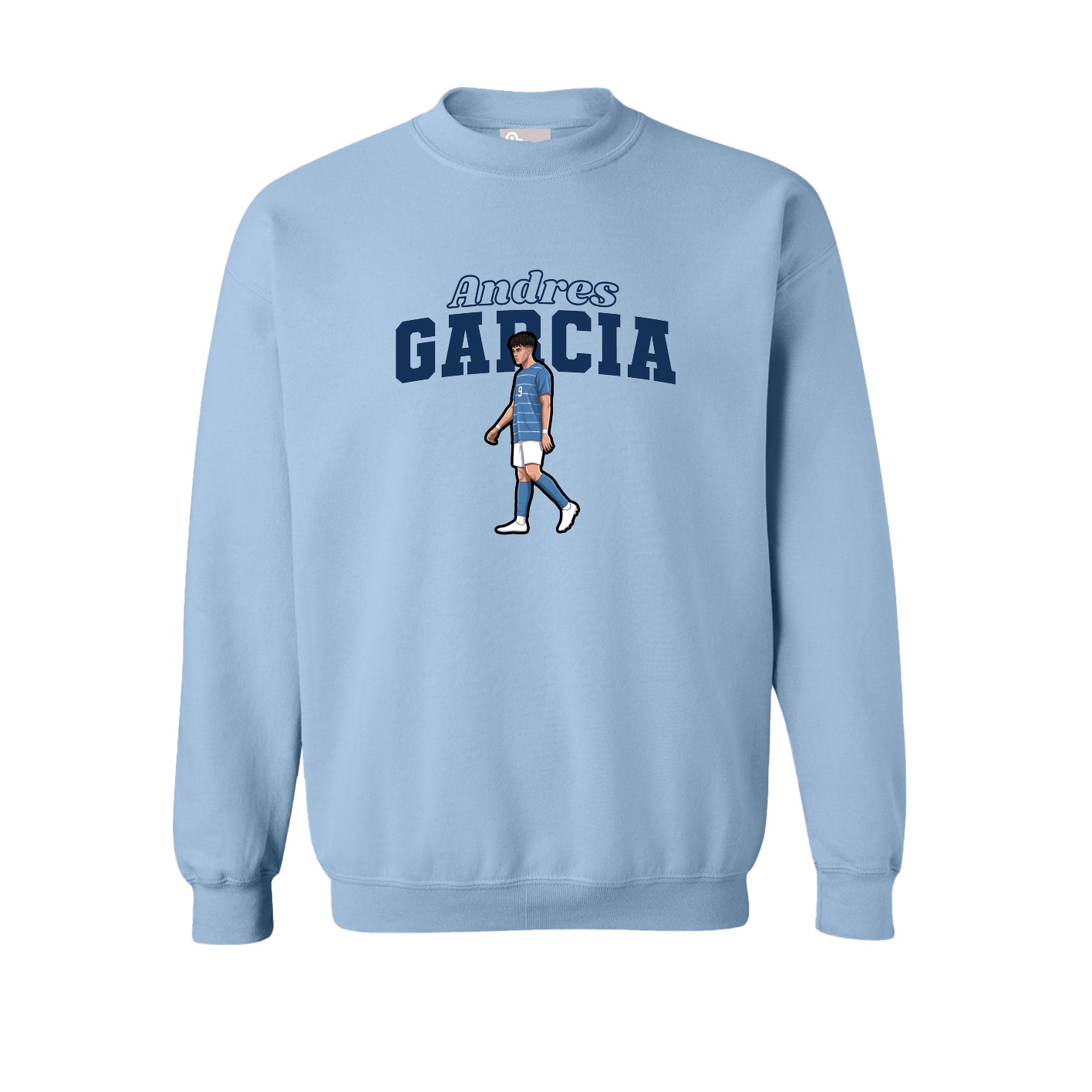 Fleece Crew — Name Arch in Light Blue