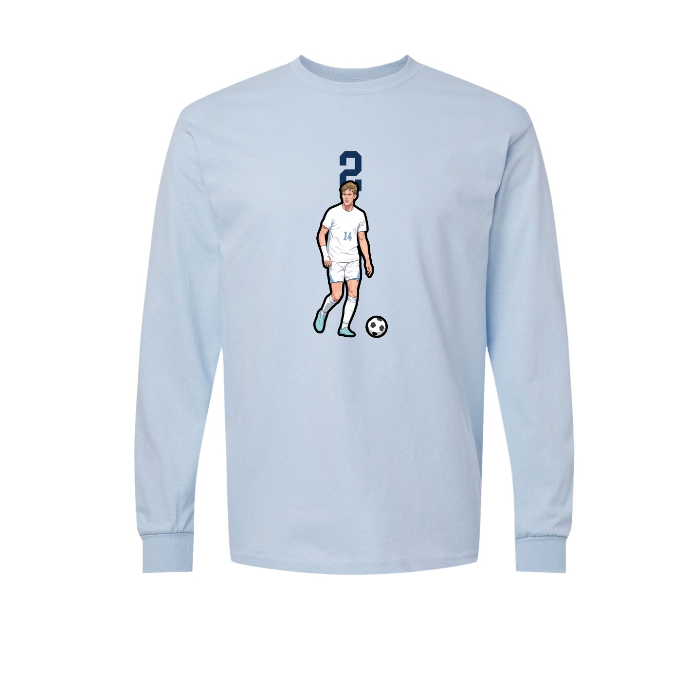 Long Sleeve Tee — Number Top in Light Blue