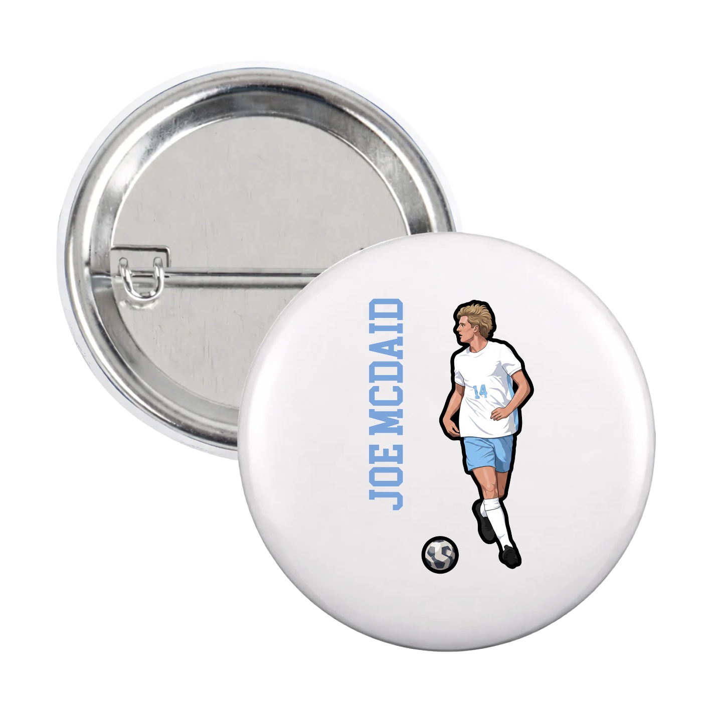 Game Day Button — Name Vertical in White