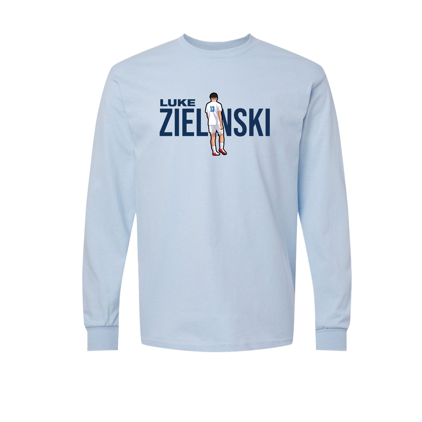 Long Sleeve Tee — Player Name in Light Blue