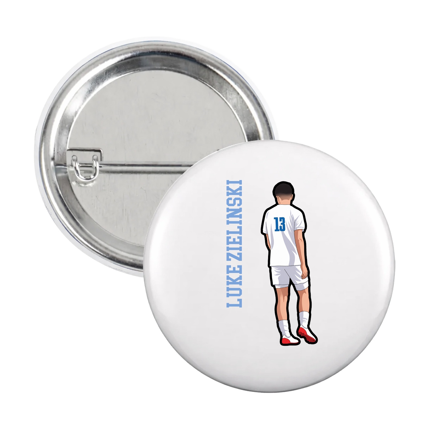 Game Day Button — Name Vertical in White