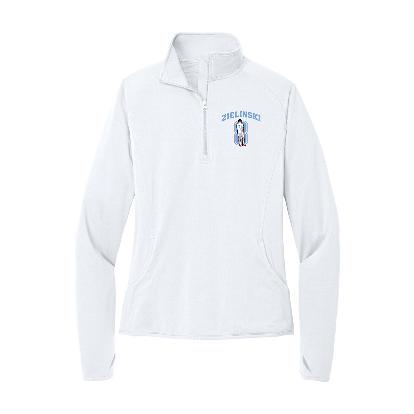 Women's Q-Zip Pullover — Number in White