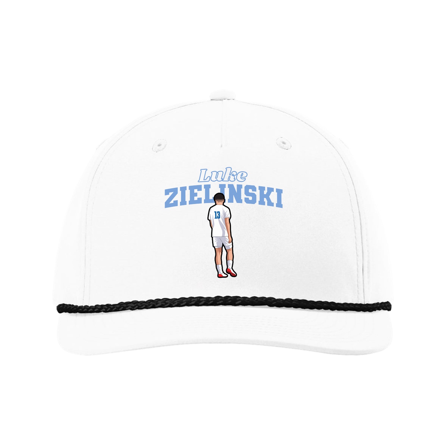 Five-Panel Classic Rope Cap — Name Arch in White