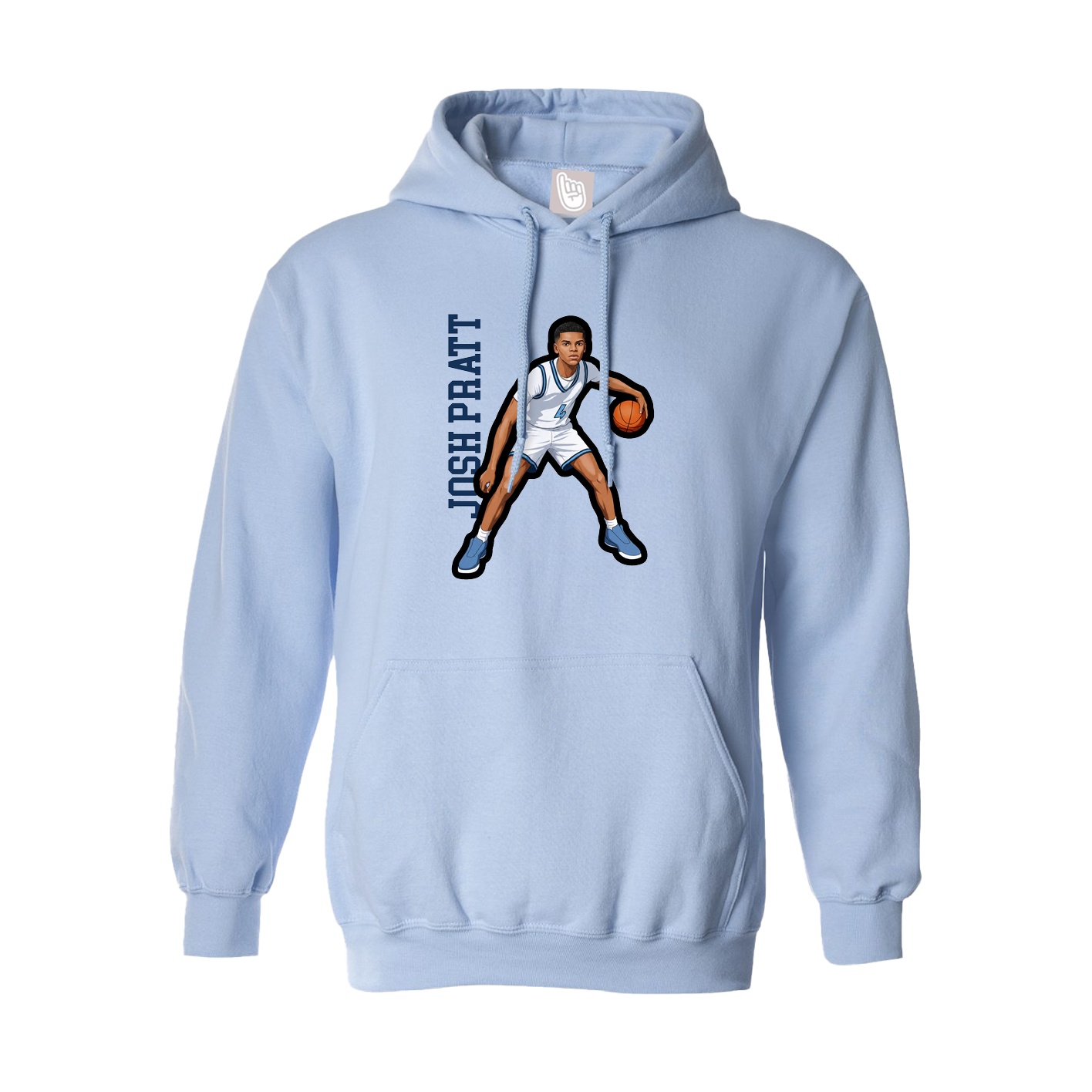 Hoodie — Name Vertical in Light Blue