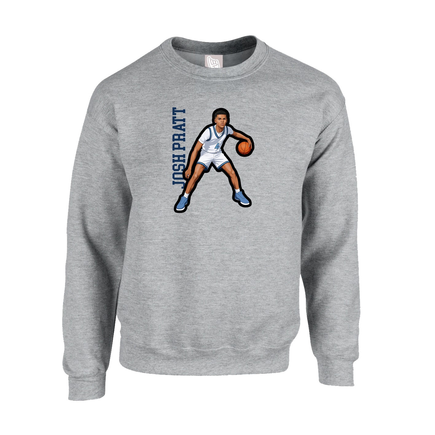 Fleece Crew — Name Vertical in Grey